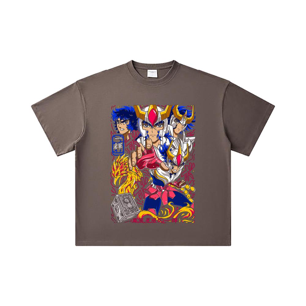 260 GSM Double Yarn 32 Count 100% Cotton Saint Seiya V7 Fenix Print Unisex Heavy Cotton T Shirt