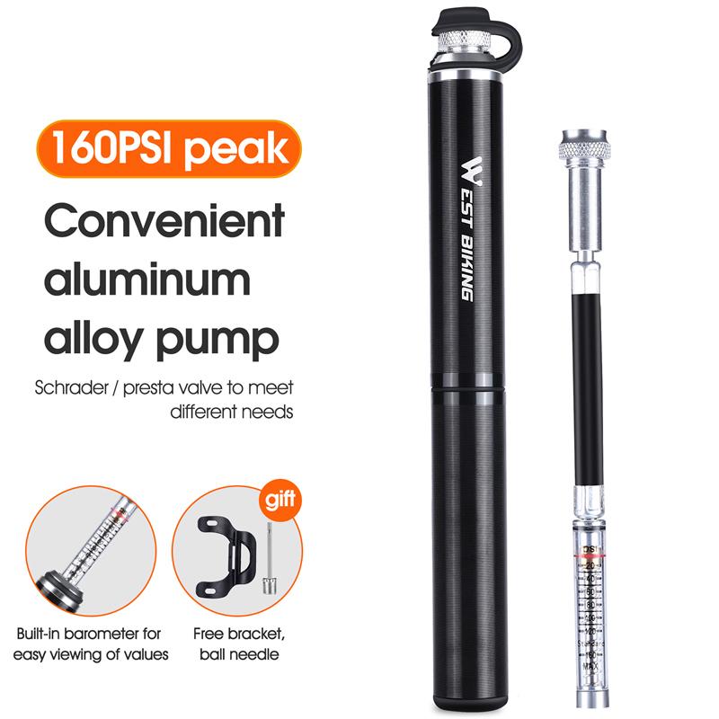 WEST BIKING 130Psi Tragbare Fahrradpumpe Mit Manometer Presta Schrader Ventil Pumpe Für Ball Straße MTB Reifen Fahrrad Radsportpumpe