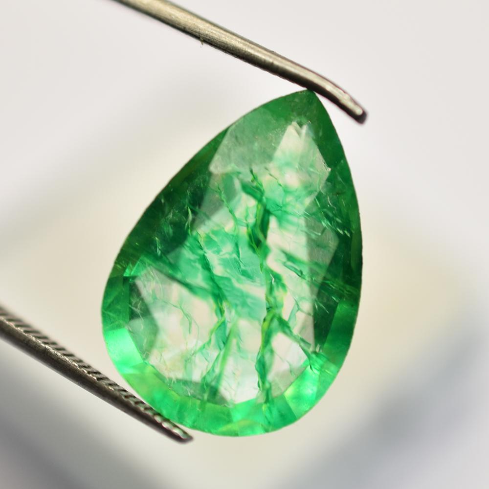 ZAMBIAN Natural Green Emerald 9 Ct Pear Shape CERTIFIED Loose Gemstone