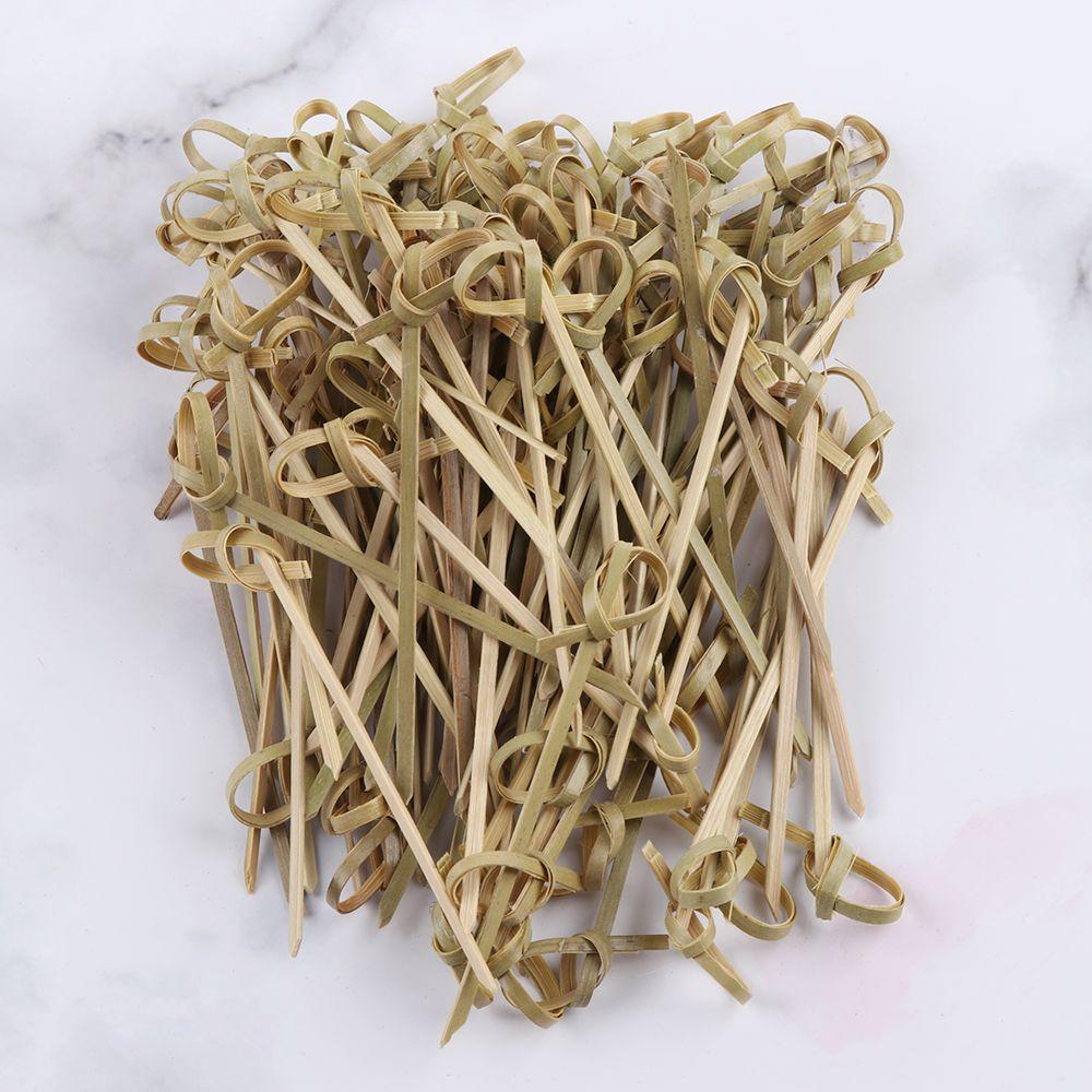 100pcs Barbeque Party Decoration Bar Tool Bamboo Knot Skewers Fruit Forks Cocktail Picks Stick