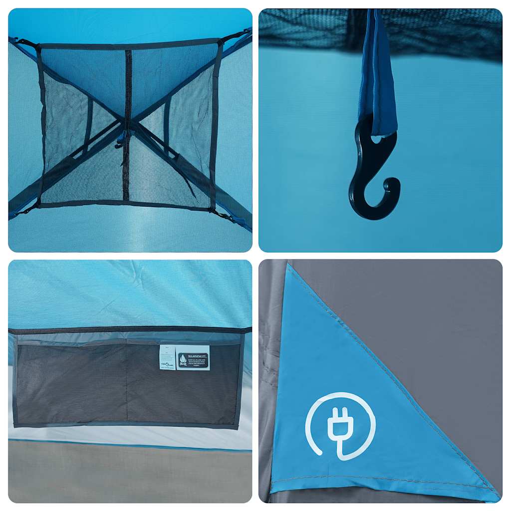 Family Tent with Porch for 6 Persons Blue Waterproof