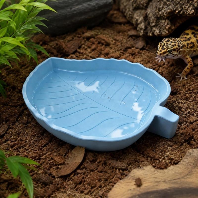 Molded Plant-Form Bowl Pair for Small Herps, Textured Plastic Dishes with Open Interiors for Food or Drinking Water