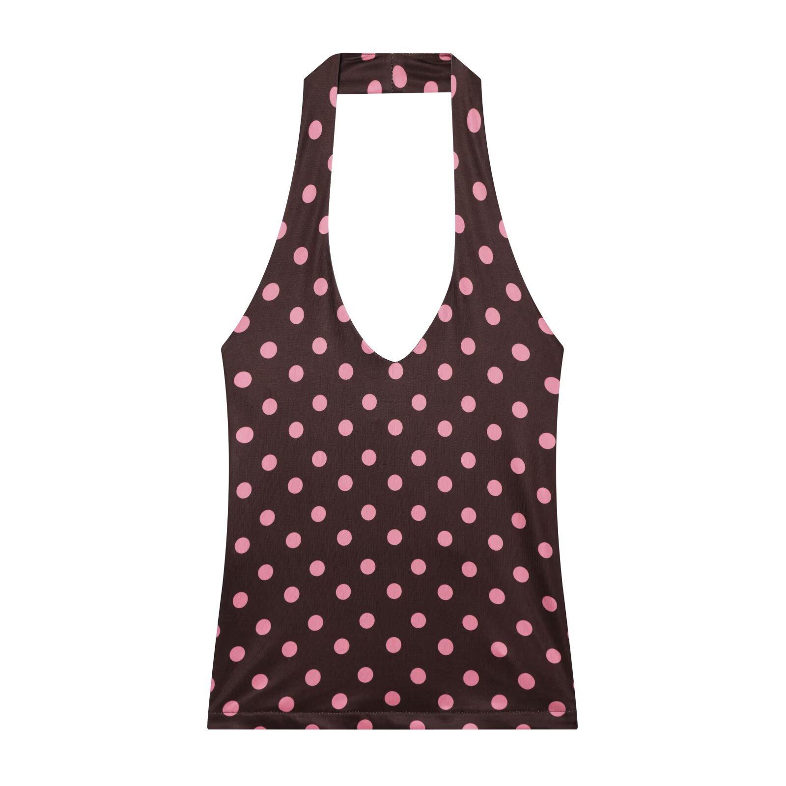 European and American style, new women s clothing, versatile models, polka dot neck collar top, polka dot midi skirt. XS