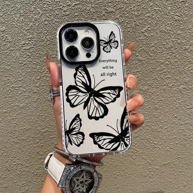 Europe and the United States Hot-selling Anti-drop Tpu Transparent Mobile Phone Case Iphone15pro English Butterfly Mobile Phone Case Apple 17 Soft