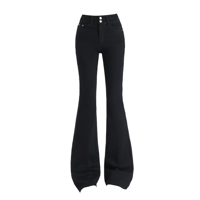 Autumn black slightly pulled jeans female fat sister mm high waist elastic and thin pear figure pants