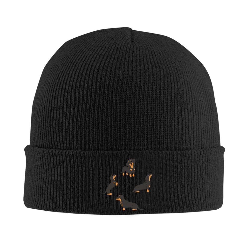 Dachshund Dog Pattern with Dog Paws Warm Knitted Cap Winter Knit Bonnet Hat Skullies Beanies Hip Hop Caps for Unisex