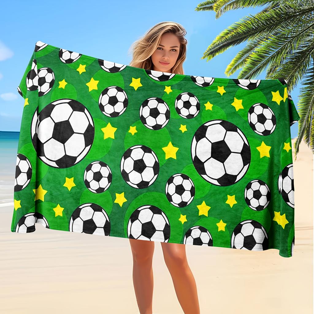 1PC Football Print Beach Towel, Soft Absorbent Fabric Ideal for Beach Pool Sports Travel Football Match Viewing Party Daily Use
