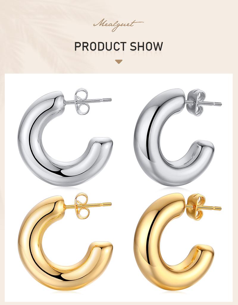 Hollow Tube Hoop Earring for Women, Stainless Steel Medium Bold Tarnish Free Minimalist 2022 Brincos