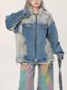 Women's 2026 Retro Distressed Denim Motorcycle Jacket for Early Spring