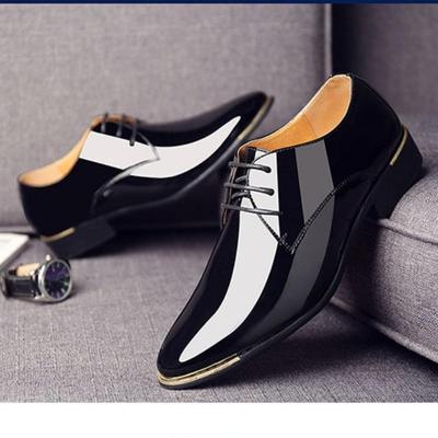 Chaussures Homme Premium en Cuir Verni Blanc Chaussures de Mariage Taille 38-48 Cuir Noir Haut Bas Souple Chaussures de Ville Homme Couleur Unie Nouveau