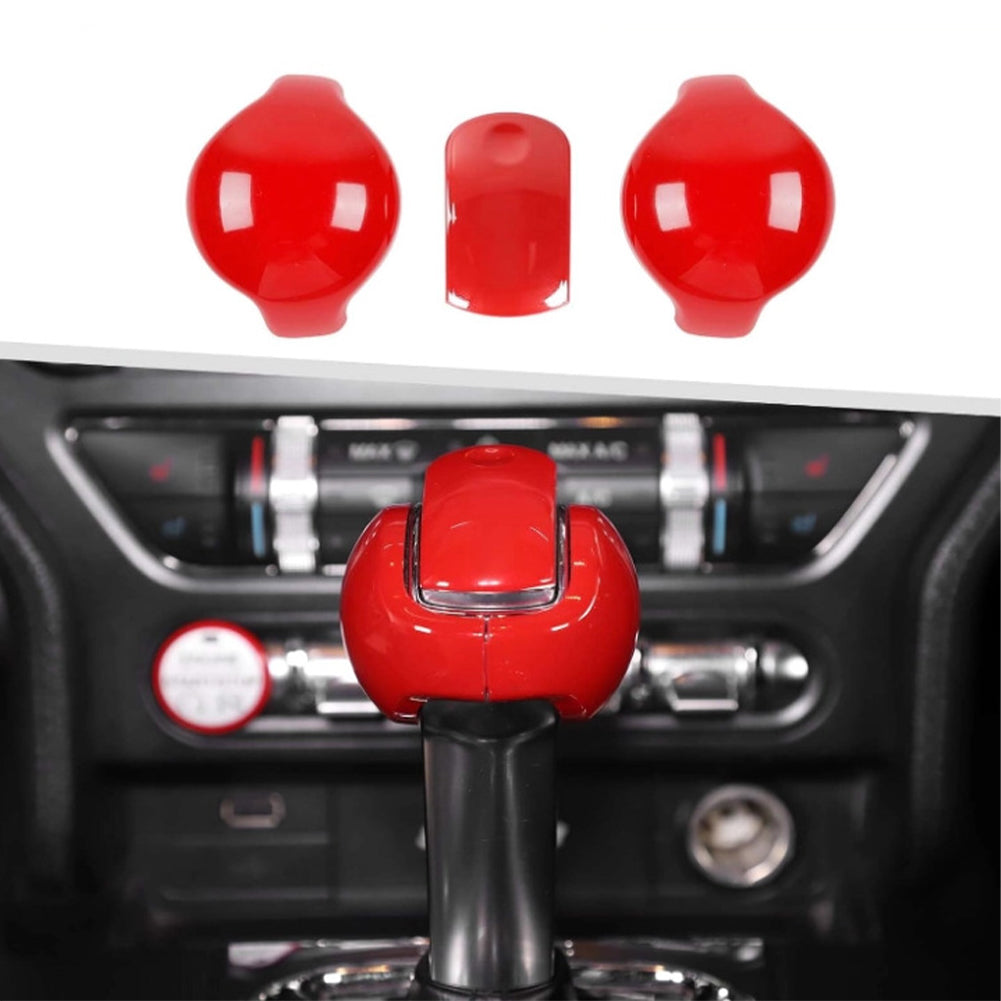 3Pcs/Set Car Gear Shift Knob Head Auto Interior Gear Knob Cover Trim Cover Red Black Carbon Fiber For Ford Mustang 2015 - 2019