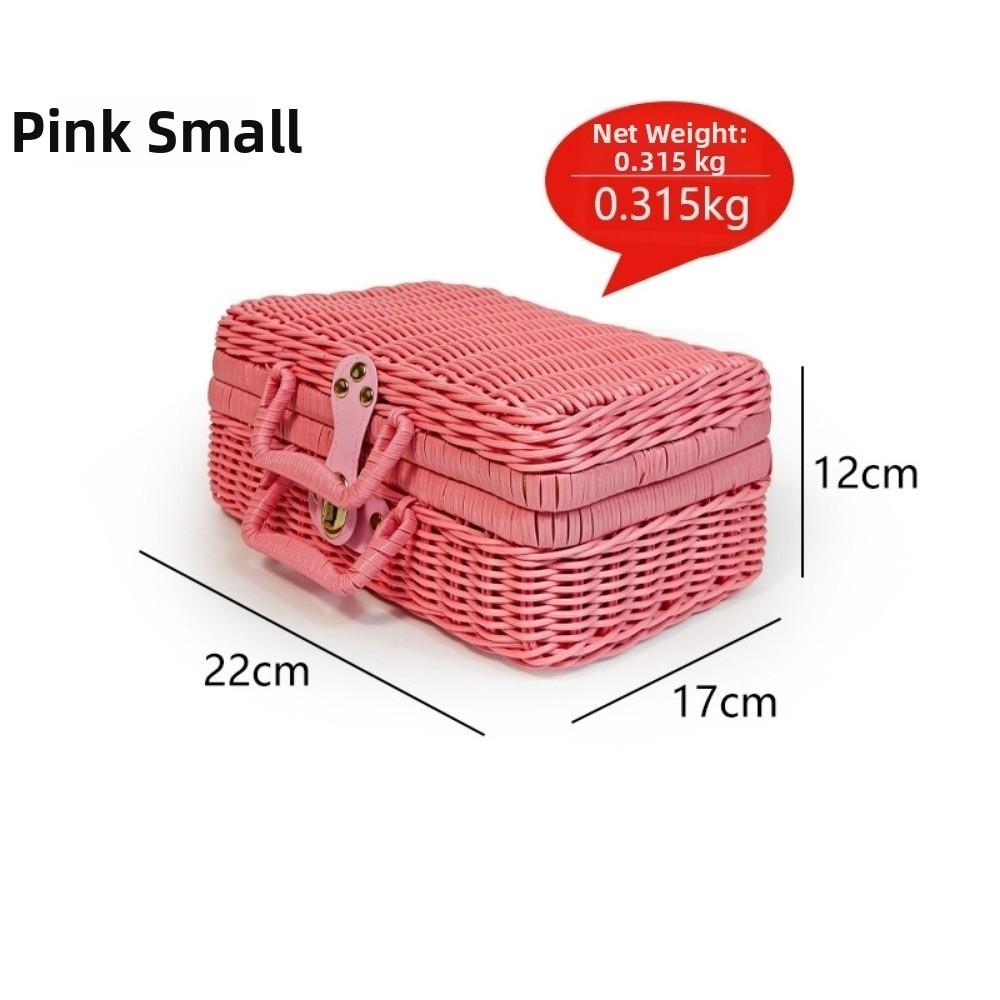 Retro Portable Rattan Woven Box with Handle Suitcase Woven Picnic Box Decorative Woven Rattan Basket Outdoor