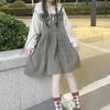 LAVASEON Overall Skirt Sweet Long Sleeve Lace and Pleated Mori Girl Perfect for Korean and School Festivals Women's 2-Piece Set, Mass-Produced Dress,