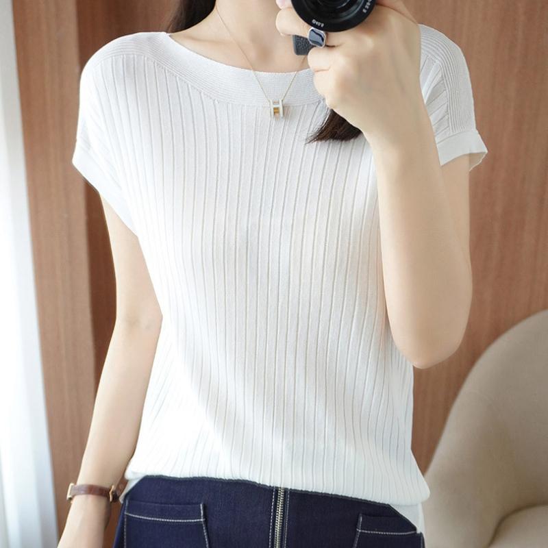 IHUASU Women's Bat Sleeve Ice Silk Short Sleeve T-Shirt Summer Fashion Versatile