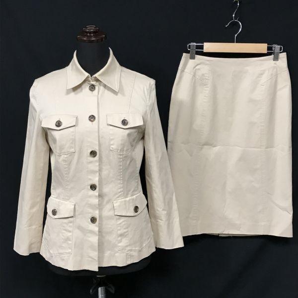 Made in Japan ANAYI Jacket and Skirt Set Up 38 Women M Beige Cotton Suit Made in Japan(USED)