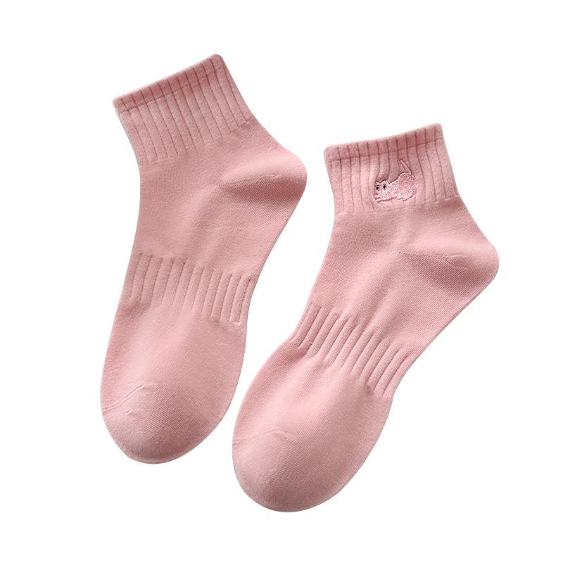 Summer Thin Combed Cotton Socks for Women, Cartoon Embroidery, Sweat-absorbing Boneless Socks for Women, Sports Socks