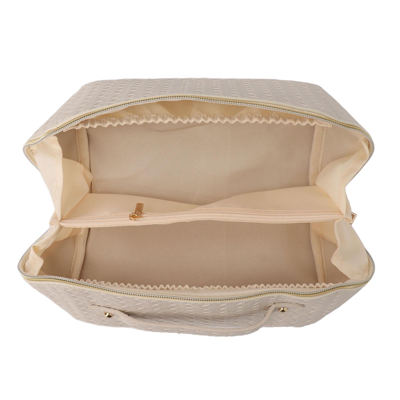 

Косметичка для хранения макияжа, из ПУ кожи, тканый узор, застежка-молния, косметический органайзер, дорожный, белый белый