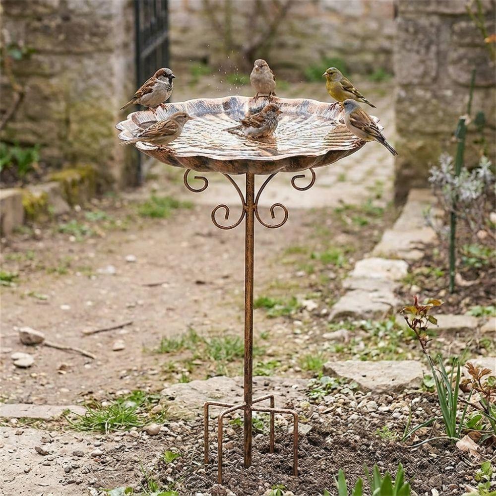 5-Pronged Base Iron Bird Bath Feeder Retro Standing Bird Bath Bird Water Drinker  Porch