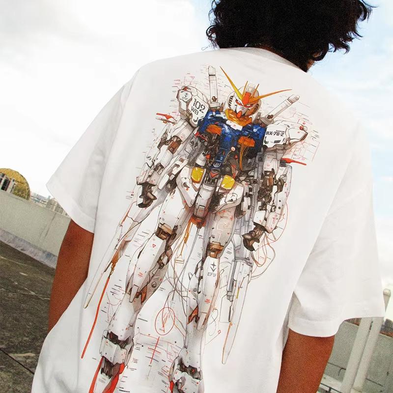 Japanese anime mobile phone set up to summer heavy pure cotton loose Harajuku mens and womens shortsleeved Tshirts