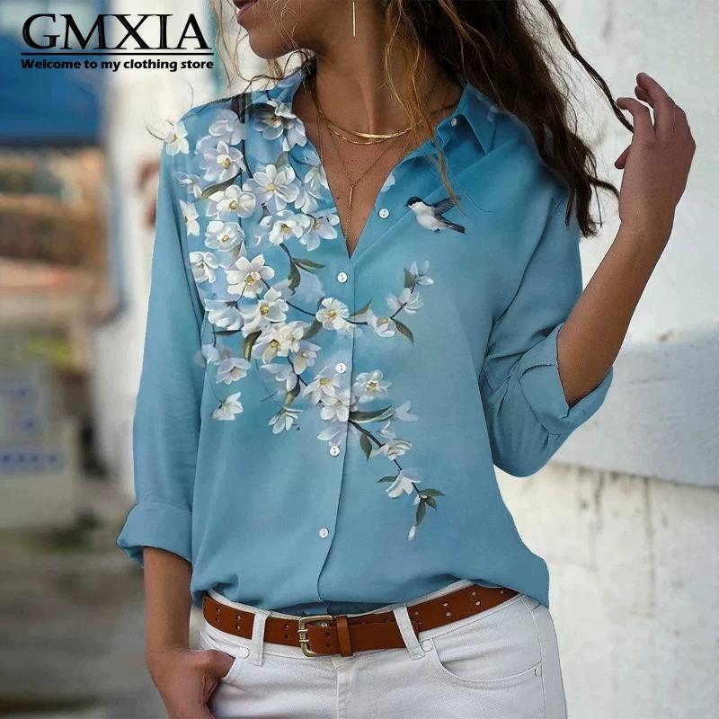 GMXIA 38 Color Women's Fashion Casual Long Sleeve POLO Neck Leisure Blouses & Shirts
