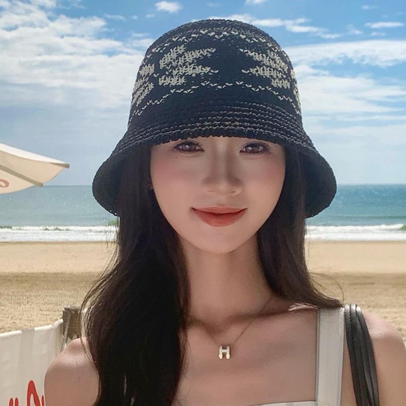 Women Hollow Crochet Bucket Hat Knit Fisherman Cap Lightweight Wide Brim Sun Hat for Summer Beach Outdoor Travel Daily Casual Sun Protection