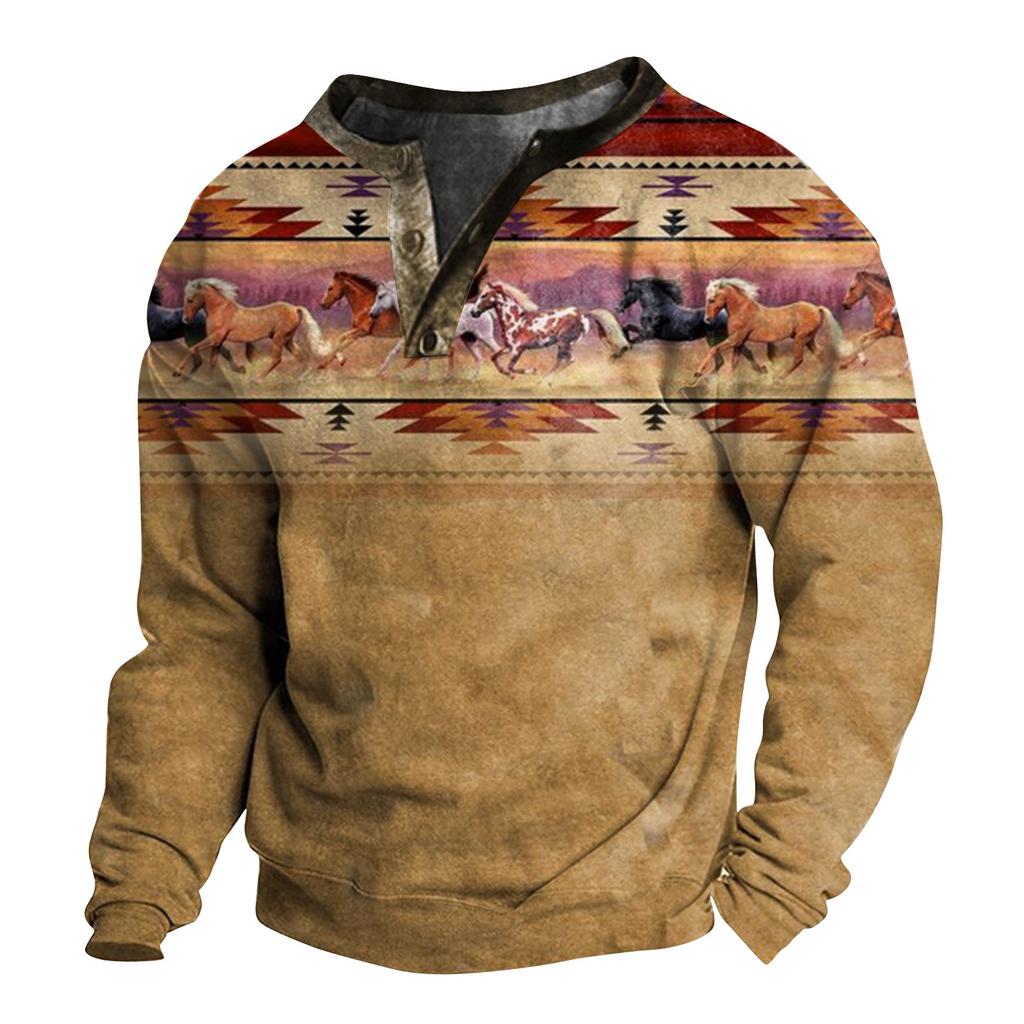 Men's Printing  Plush Warm Coat Fleece Sweater Casual Coat Pocket Sweater Autumn Winter