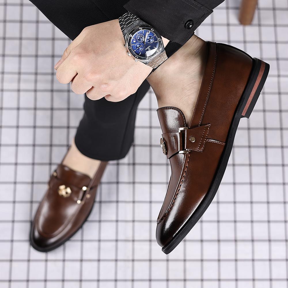 Fashion Hot Sale Leather Loafers Handmade Stitching Mens Walking Shoes Rubber Casual Shoes Comfy Slip on Flats Simple Moccasins Flats
