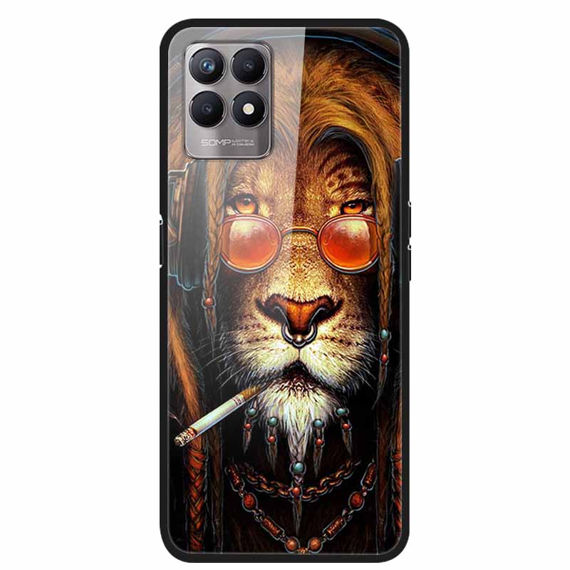 For Realme 8i Case Tempered Glass Hard Clear Phone Case For OPPO Realme 8i RMX3151 Realme 7 Pro Animals Wolf Shockproof Coque