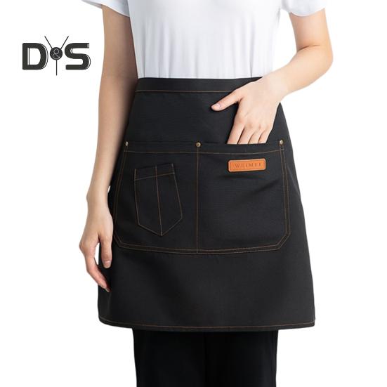 

Полуфартук для мужчин и женщин, дышащий кухонный фартук с карманами, стильный дизайн юбки, короткий фартук официанта, универсальный аксессуар для костюма повара чёрный