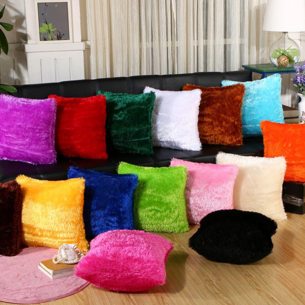 Square Home Decor Car Seat Throw Pillow Cases Cushion Cover Fur Plush Winter Warm