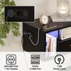 Space-saving Wall-mounted Bedside Table Wood With 1 Drawer Charging Station 1AC 2USB EU Plug Lamp Strip Floating Model Black For Bedroom