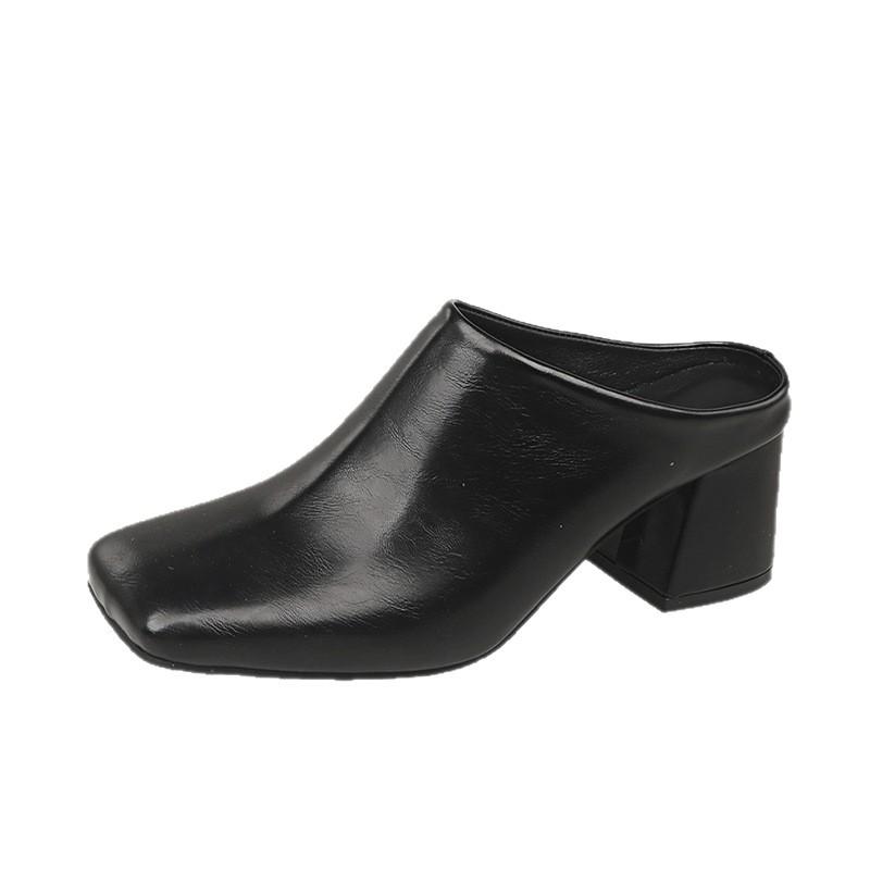 Gao niche 22 temperament simple and fashionable thick heel square head retro elegant high heel slippers beautiful