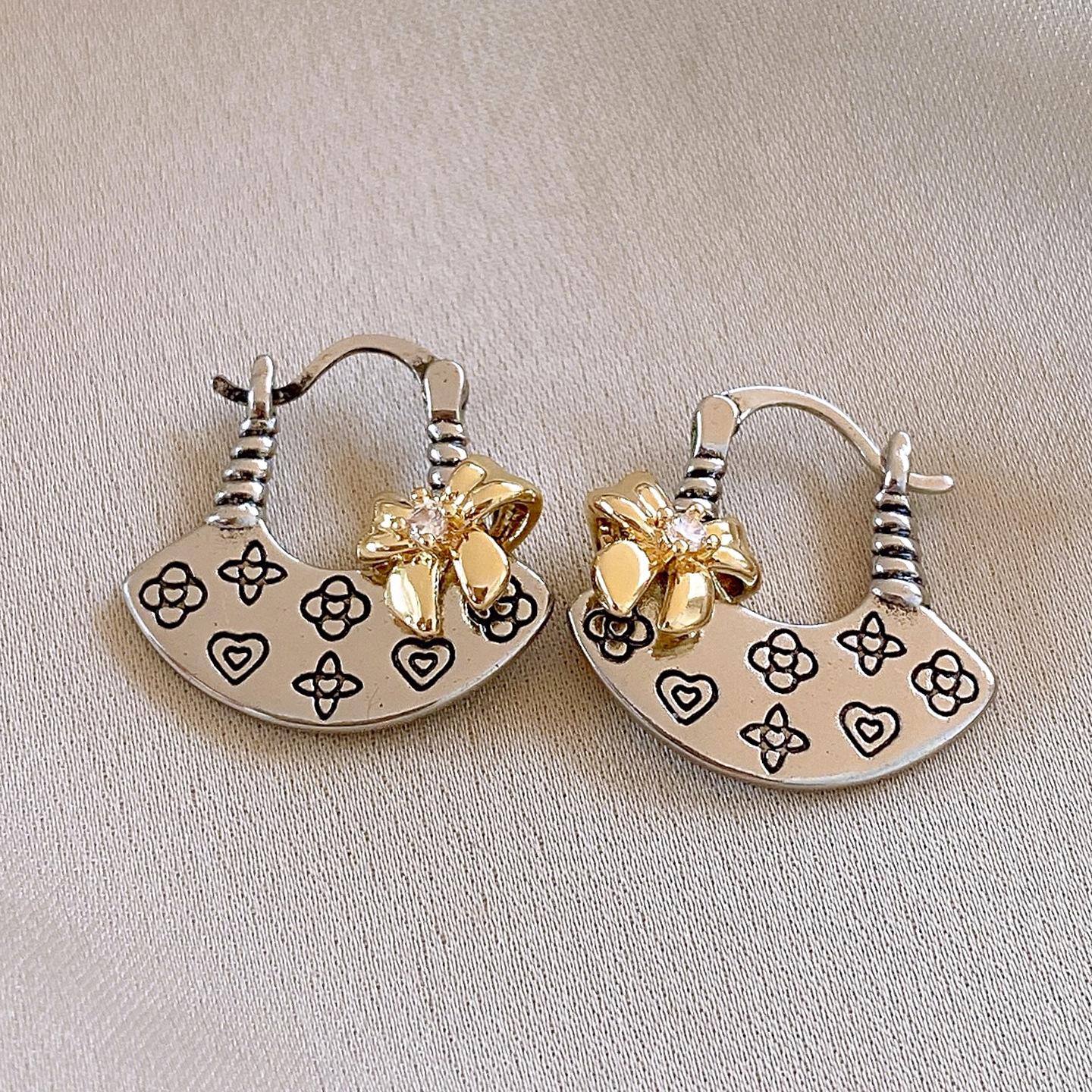 European and American retro zircon bow geometric flower earrings ear buckles fashionable simple style earrings women