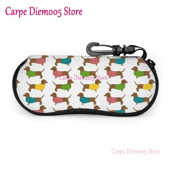 Portable Eyewear Case Dachshund Dogs And Bones Sunglasses Soft Case Glasses Box with Lanyard Zipper Eyeglass Case