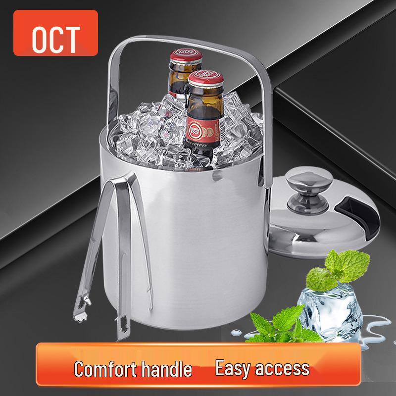 European Stainless Steel Double Layer Insulated Ice Bucket with Lid - Ideal for Wine, Cocktails, and Champagne