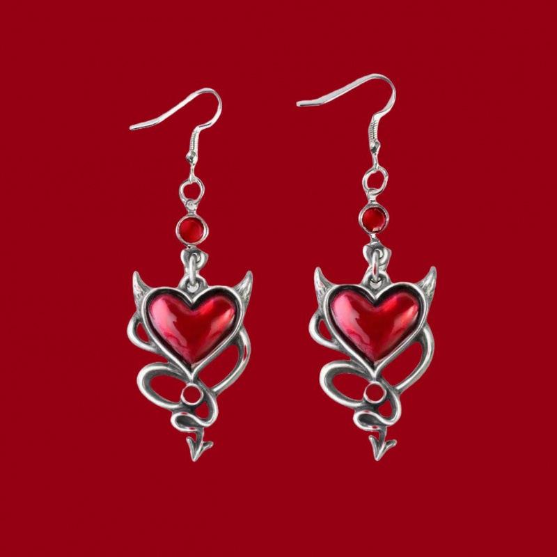 Gothic Punk Demon Heart Earrings - Retro Y2K Design