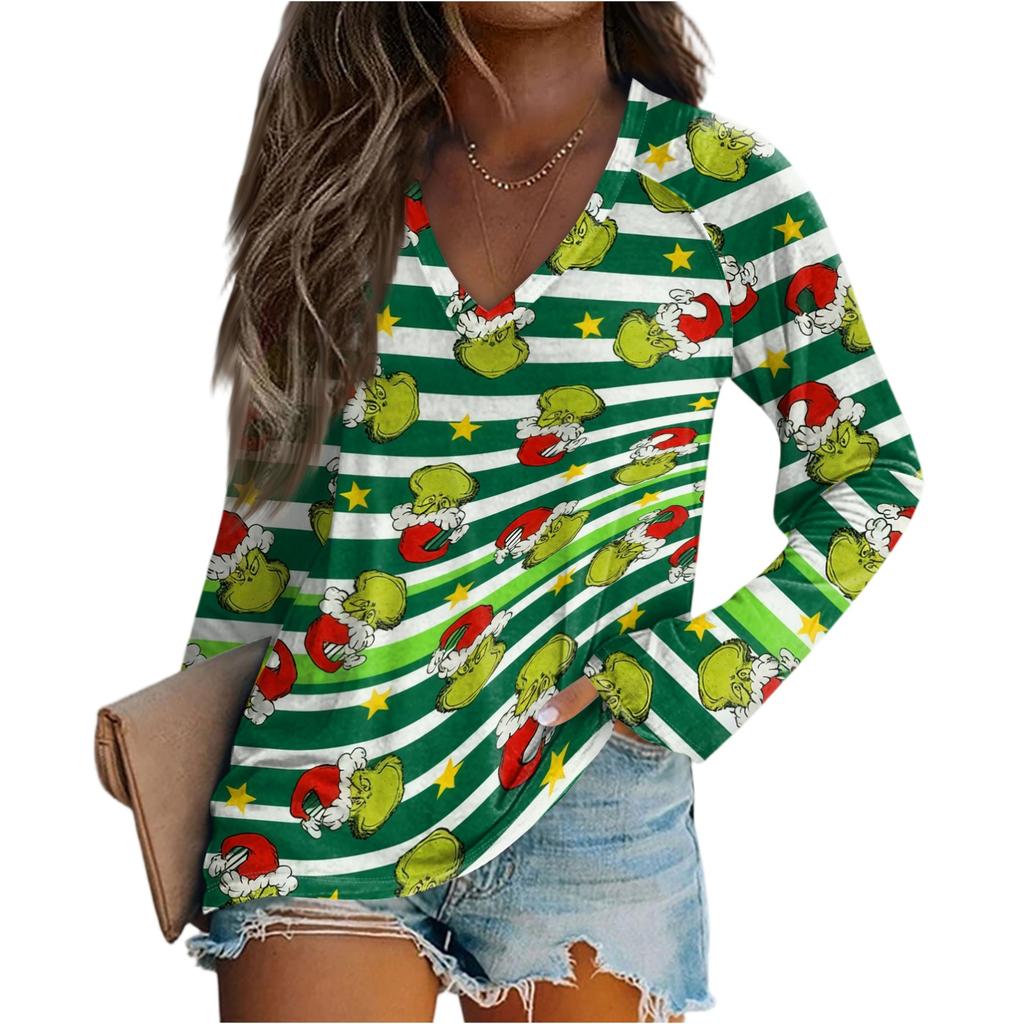Women's Fashion Loose Raglan Sleeve T-Shirt With Christmas Print Casual Top