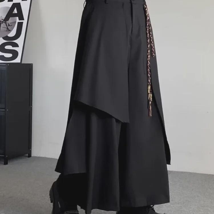 Men's Spring & Autumn Chinese-Style Wide-Leg Skirt Pants with Yamamoto Yohji Kendo Samurai Influence