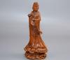 Chinese Natural Boxwood Carved Mazu Figure Statue Wooden Sculpture Home Decor