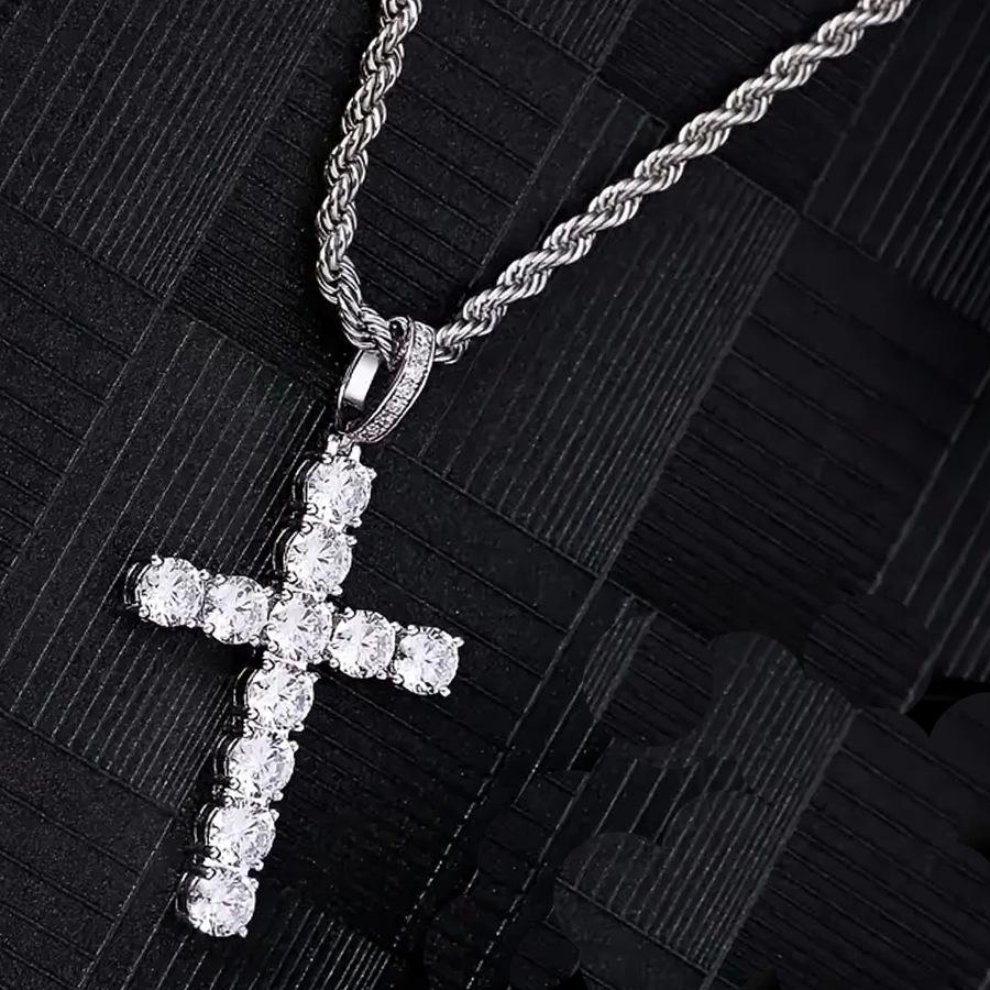 Men's Fashion Copper Zircon Cross Pendant Necklace - European & American Style
