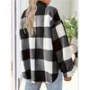 Herbst Plüsch Winterjacke Damen Karoprint Jacke Dick Plüsch Warm Print Langarm Mantel Winter Locker Umlegekragen Damenmantel