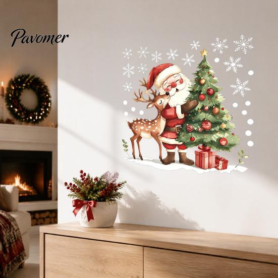 Removable Wall Stickers for Renters Christmas Santa Claus/Snowman Static Glass Stickers, Windows Clings, PVC Waterproof Scratch Resistant Home
