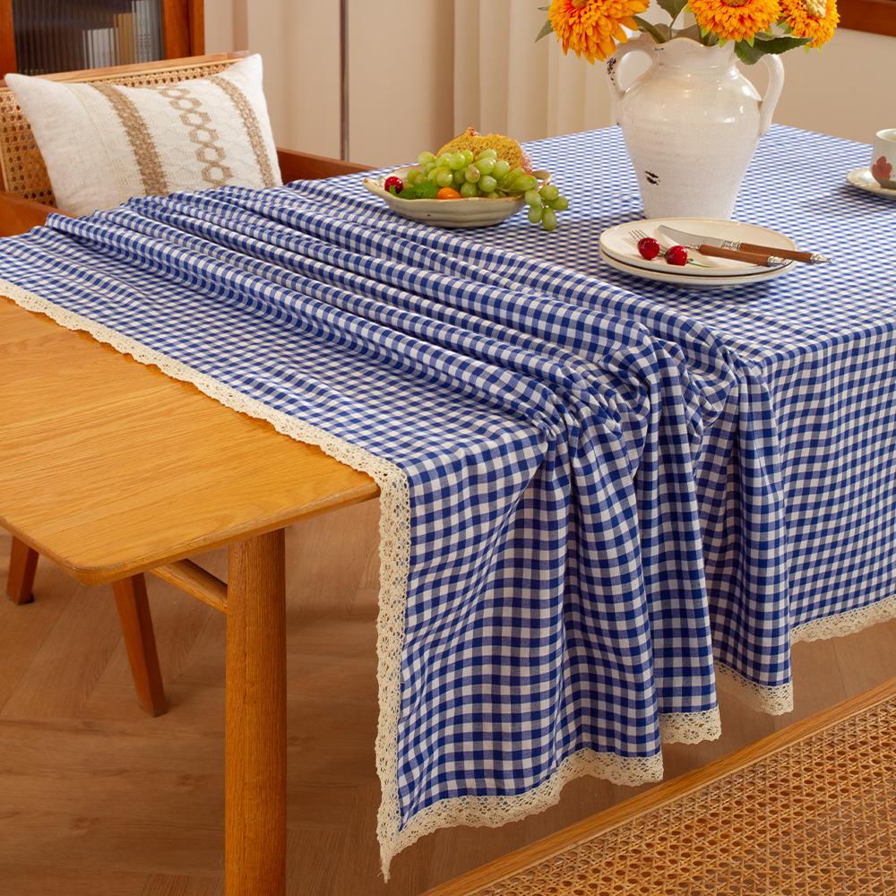American Small Fresh Plaid Tablecloth Lace Tassel Long Table Cloth Desk Atmosphere Decoration Picnic Christmas