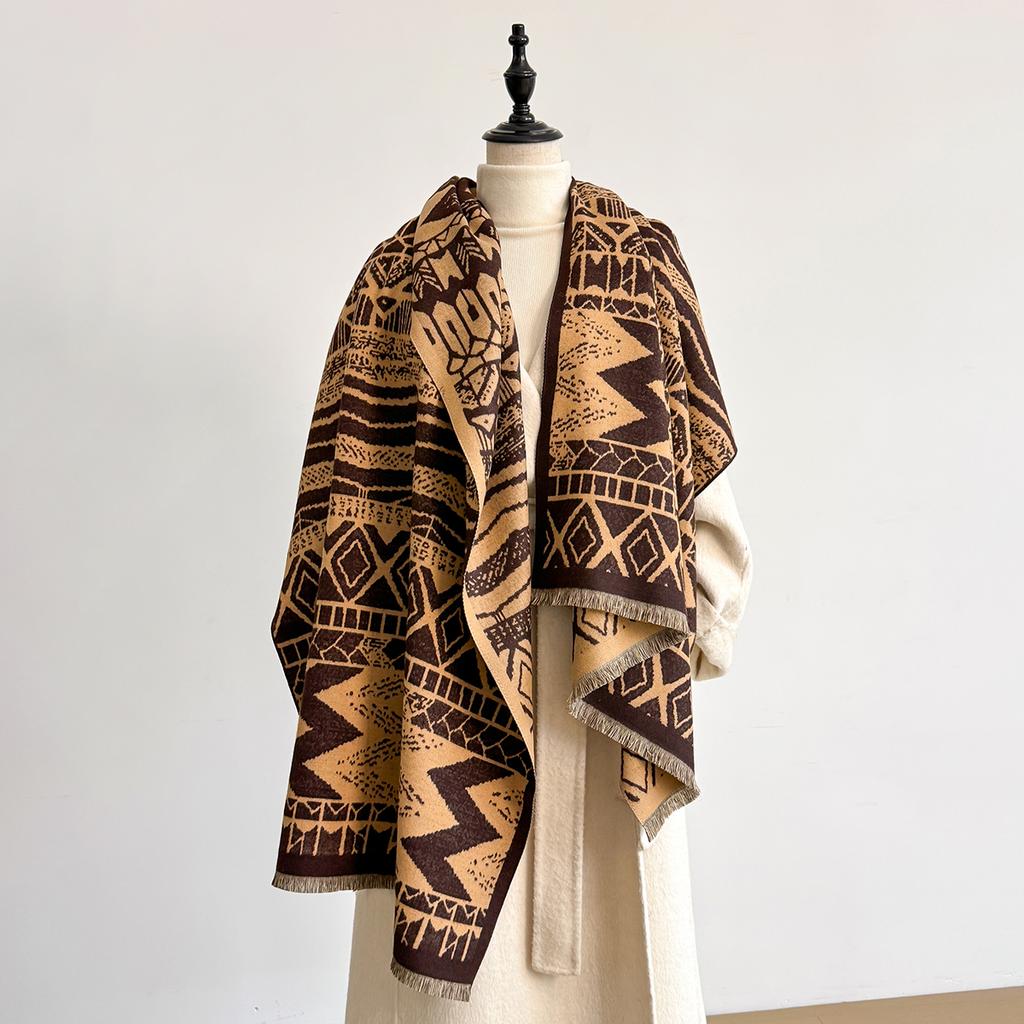 Luxury Leaf Print Imitation Cashmere Pashmina Scarf For Women Warmer Winter Shawl Thick Blanket Style Wraps