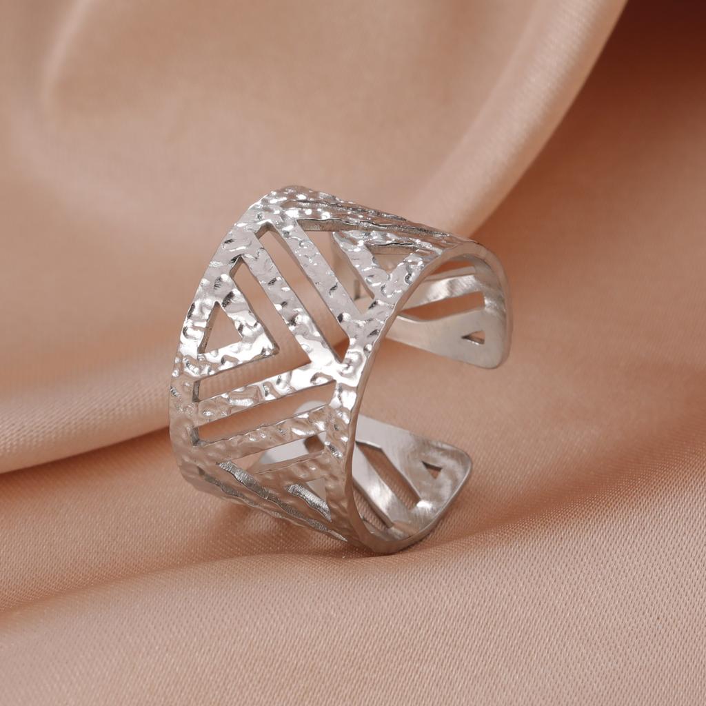 Stainless Steel Women Rings Geometric Heart Aesthetic Adjustable Open Finger Ring Fashion Party Jewelry Gifts