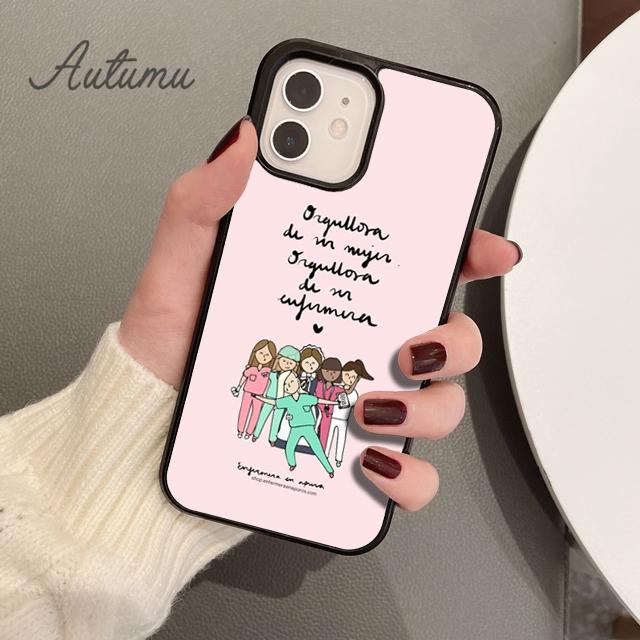 Capa de telefone de médico e enfermeiro de desenho animado para iPhone 11 12 13 14 Pro Max mini XR XS SE 2020 7 8 Plus Samsung Galaxy S21 S22