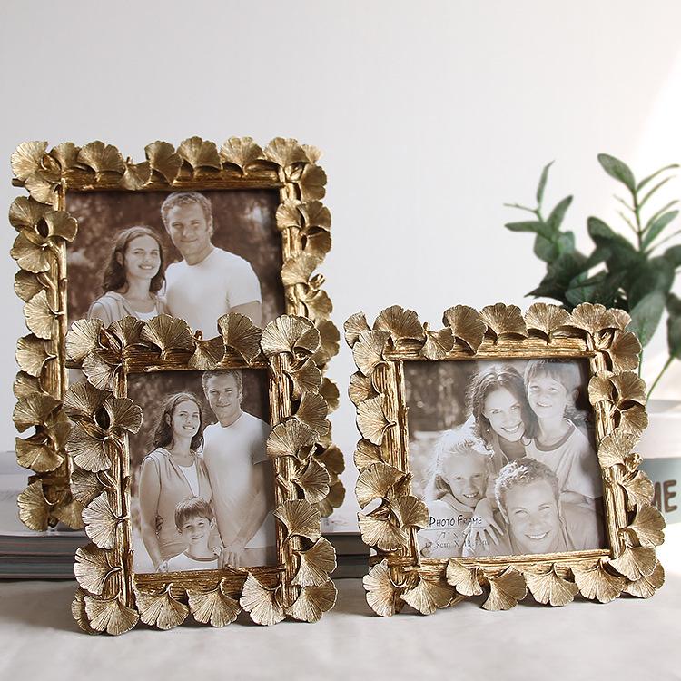 Ginkgo Gold Square Table Display: 5-inch, 6-inch, 7-inch, 8-inch Resin Photo Frames