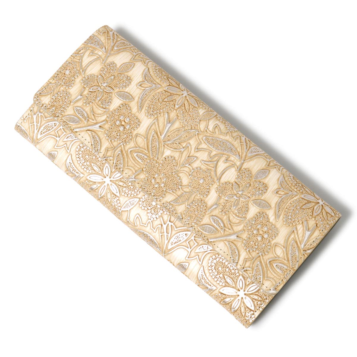 

Long Wallet Cover Genuine Leather Claire Made in Japan Garcon Type Floral Pattern Pearl Embossed Cowhide Leather Beige [Alkan] Women s 1420-623 [11]
