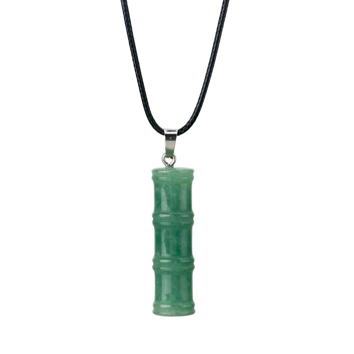 Green Aventurine Bamboo Pendant Necklace for Women – Versatile Natural Stone with Leather Cord