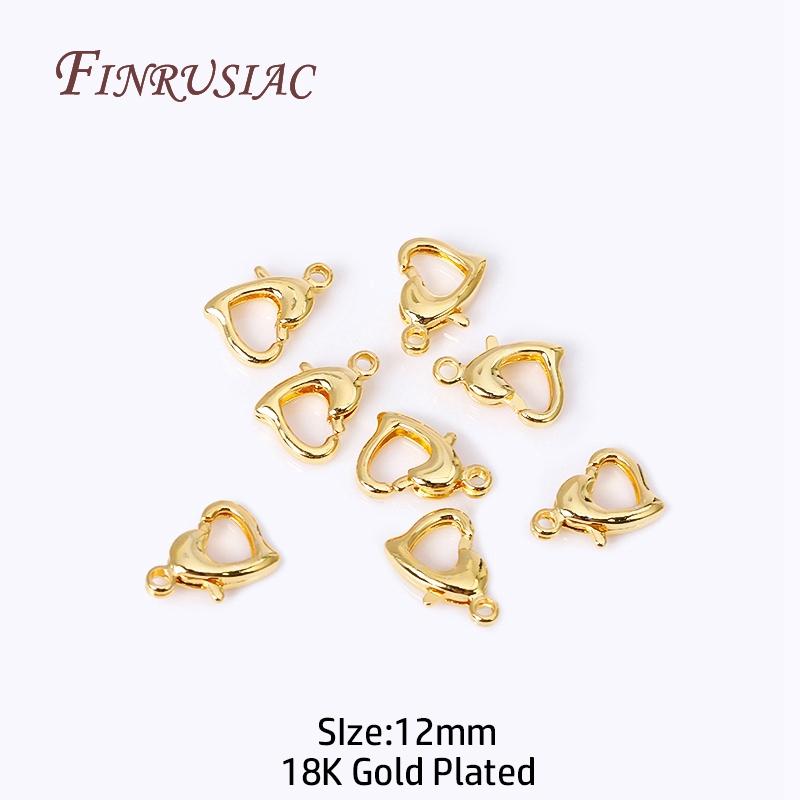 Fermoirs mousqueton en forme de cœur plaqués or 18 carats pour la fabrication de bijoux, Fermoirs fermoirs cœur 10 mm/12 mm pour accessoires de fabrication de bracelets et colliers